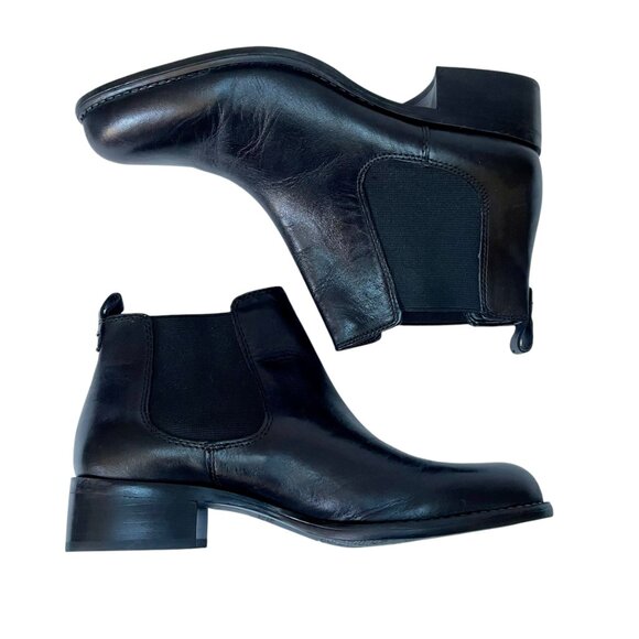 NWOT Franco Sarto Cambridge Black Leather Chelsea Boot Womens 7.5M Stacked Heel - Picture 5 of 8